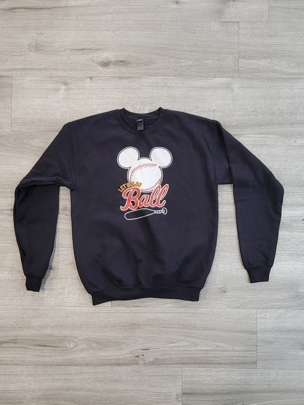 Gildan Black Crewneck Sweatshirt with White & Red Baseball Graphic